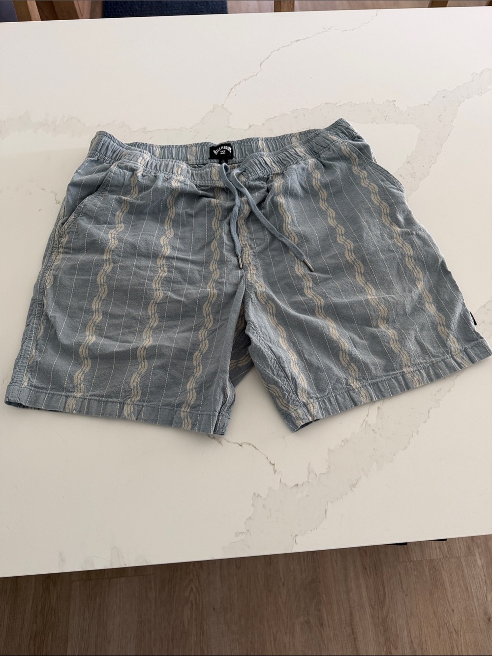 Billabong Light Blue Wavy Stripe Drawstring Shorts
